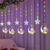 1 stk LED Stjernegardin Dekorativt Lys Måne Slott Lyslenke Fargerikt Lys Blinkende Lyslenke Full av Stjerner Romdekorasjon