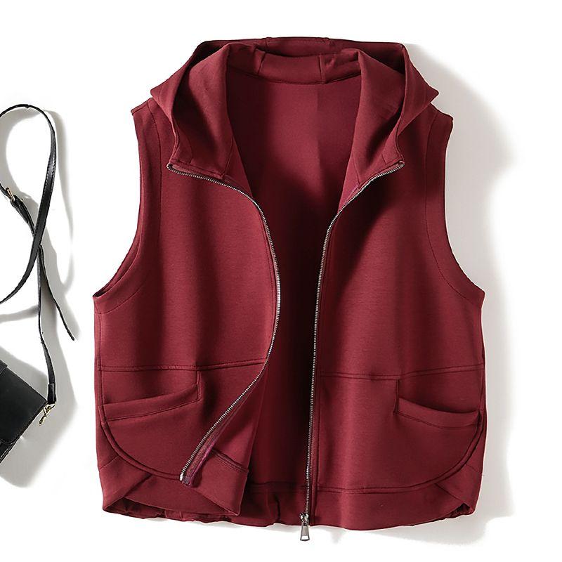 

A Small Amount of Export Orders! Look at the Details Craft ~ Women s Hooded I-Shaped Air Cotton Pure Color Slimming Vest Fall Winter Coat Red L