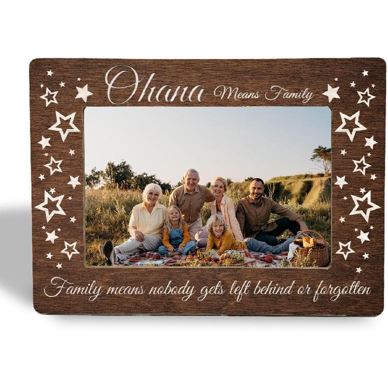 Family Picture Frame Gifts - Hawaiian Gifts - Ohana Means Family Wooden Photo Frame 4x6, Gift for Mom Dad Grandma Grandpa Family-05
