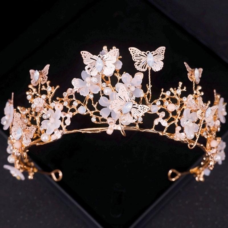 Luxus Kristall Krone Halskette Ohrring Set Strass Schmetterling Braut Schmuckset Braut Hochzeit Haarschmuck Schmuck Krone