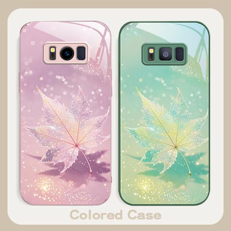 Green Maple Leaf Texture For Samsung S22 S8 S9 10 20 Ultra S21 Pro S22 Plus S23 FE S24 Ultra S25 Edge S25Ultra Glass Phone Case
