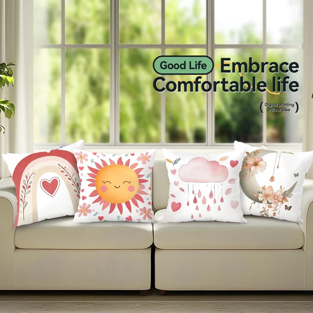 4pcs/set Rainbow Heart Cloud Decoration Cushions Pillowcase Polyester Cushion Cover Throw Pillow Pillowcover Home Car Sofa Decor