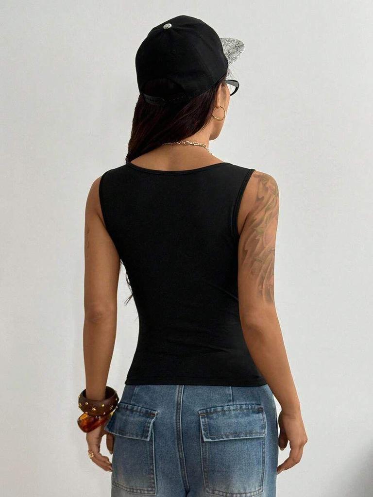 2026 Neuer Europäischer & Amerikanischer Heißes Mädchen Stil Schlanke Passform Metallösen Ärmellos Damen Sommer Weste