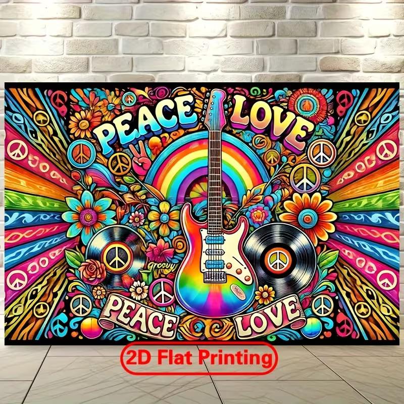 2D Peace Love Hippie Guitar Backdrop Party Photo Background Cloth