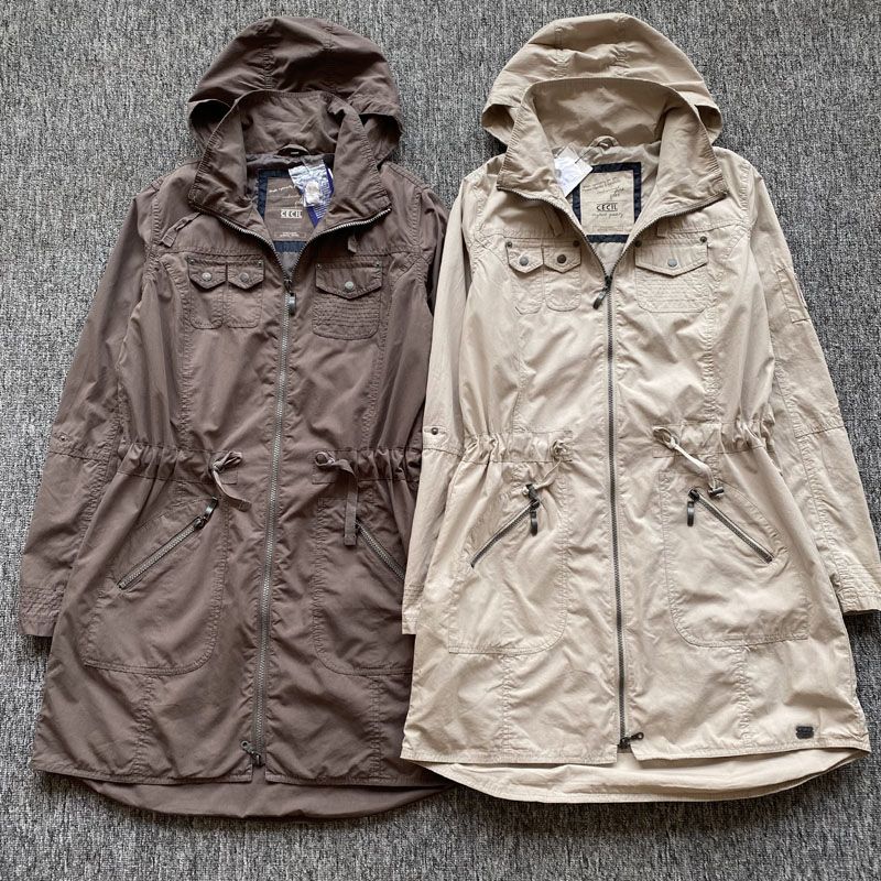 

Washed Export Women s Spring & Fall Thin Casual Vintage Overalls Jacket Loose Plus Size Mid Length Long Length Can Be Waist Trimming Trench Coat Khakis blemish L