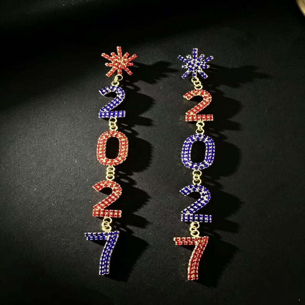 Sparkling 2027 Number Rhinestone Earrings for Women New Year Party Dangle Drop Earrings Fashion Jewelry Gift