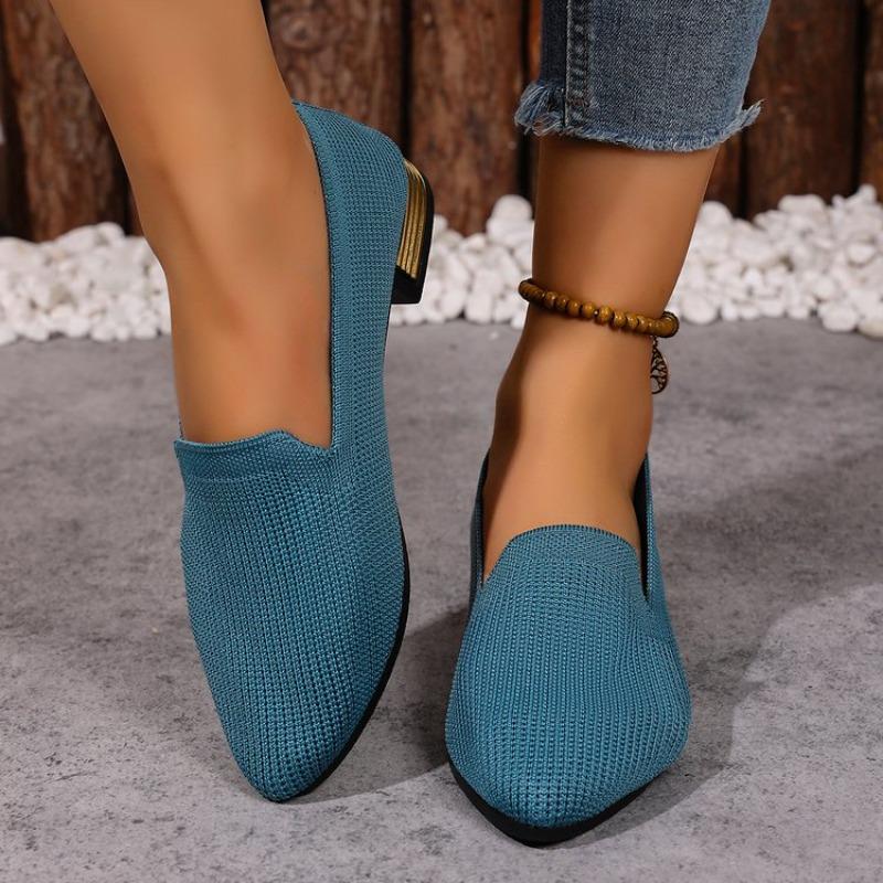 Fashion Women Solid Color Pointed Head Mesh Loafers Shallow Woman Soft Bottom Knit Ballet Flat Shoes Female Casual Slip on Boat Shoes