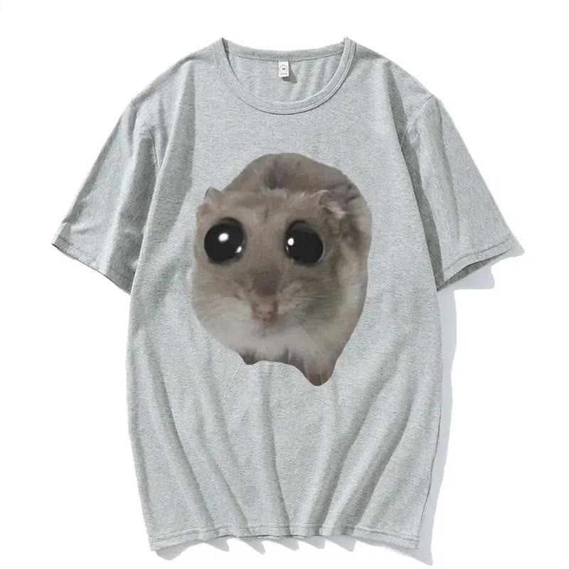 Lustiges Trauriges Hamster Meme Weinen Großes Auge Niedliche Maus T-Shirt Damen Mode Kawaii Kleidung T-Shirts Damen T-Shirt