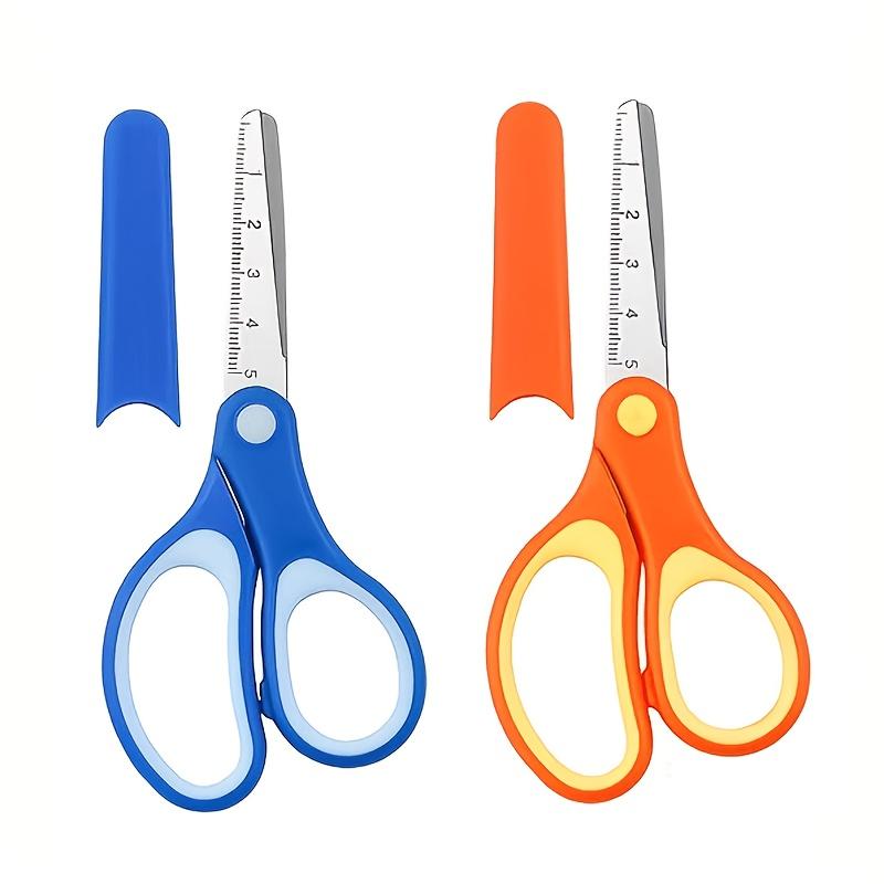1Pc Student Blunt‑Tip Safety Scissors, Soft‑Grip Craft Scissors with Protective Cover & Ruler for School Use