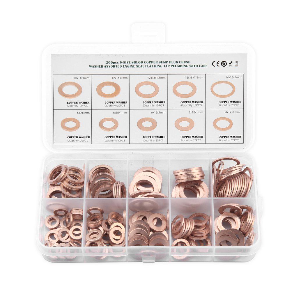 200pcs//Set Solid Copper Washer Flat Ring Sump Plug Oil Seal Hardware Accessories