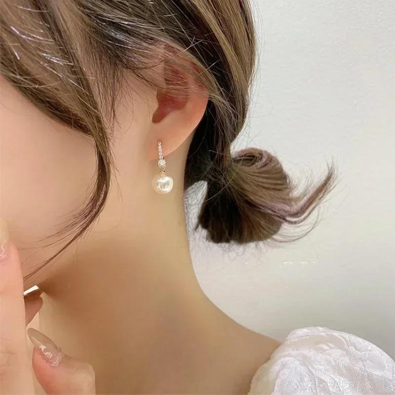 Elegant Lady's Pearl Pendant Earrings Korean Fashion Jewelry Party Student Girl's Simple Accessories Sweet Earrings For Woman