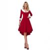 Women's Plush Flared Dress, Christmas Holiday A-Line Gown with Audrey Hepburn Style, High-Low Hem Long Sleeve Party Dress for Festive Season