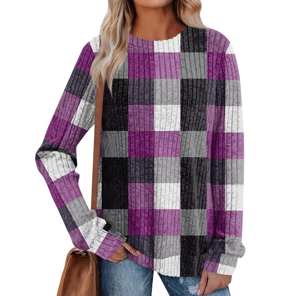 Women's Printed Lightweight Brushed-Cotton Round Neck Top