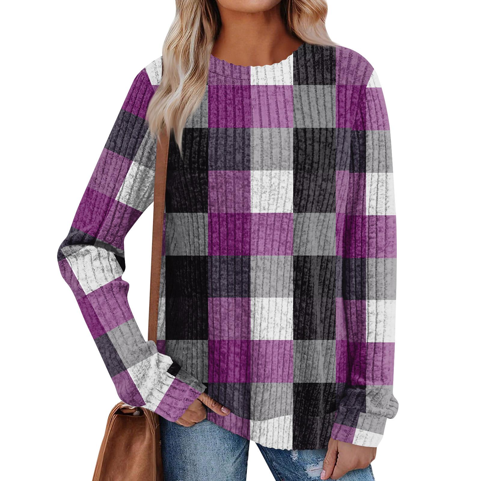 

Женский принт Легкий Топ с круглым вырезом из матового хлопка XXL фиолетовый