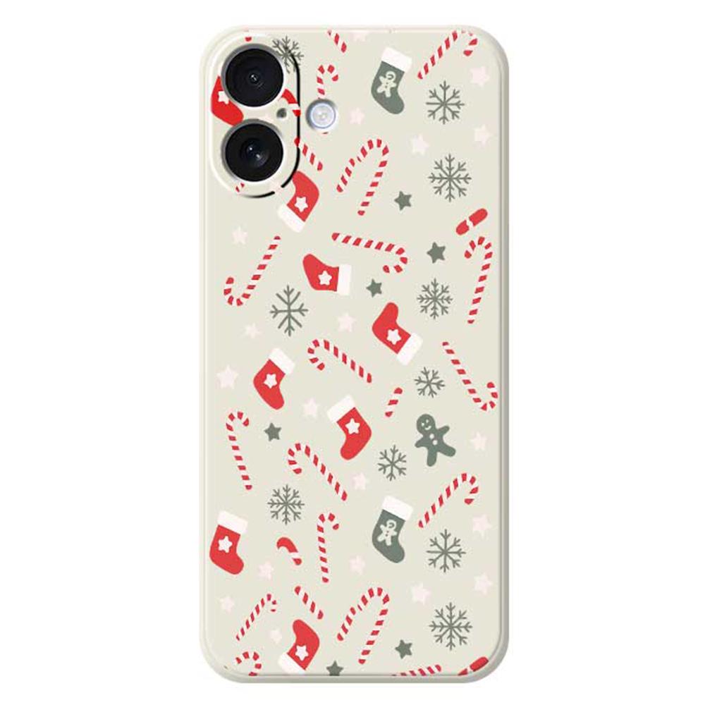 Für iPhone 17 Hülle Rot Grau Socken und Zuckerstangen Musterdruck Gerade Kante TPU Handy Rückseite