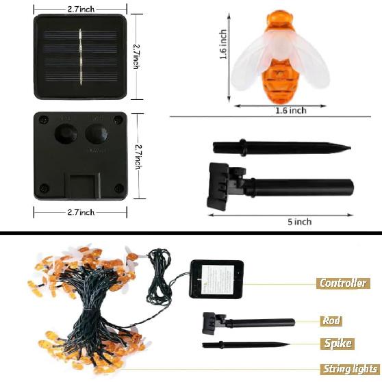 

Солнечные пчелиные светильники для улицы, подвесные солнечные светильники с 8 режимами освещения, водонепроницаемые подвесные солнечные светильники для рождественского сада, украшения двора, вечеринки Colored Lights-002