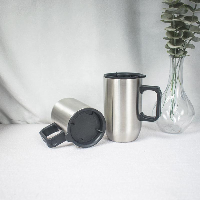 Stainless steel double-layer mouth cup office mug with lid European and American handle water cup coffee beer cup