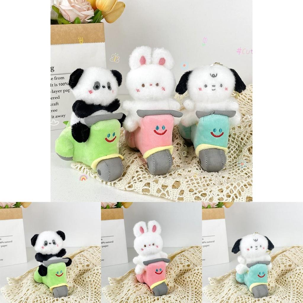 Motorcycle Adorable Animal Plush Keychain Stress Toy Soft And Cuddly Panda Bunny Design Puppy