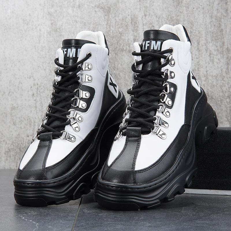 Men s Trendy White High-Top Hidden Heel Skate Shoes - Thick Sole Martin Boots, Versatile Ankle Boots for Spring. 41