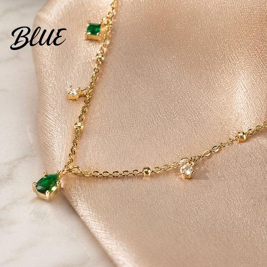 Micro Setting Necklace Faux Crystal Chain for Women Green Cubic
