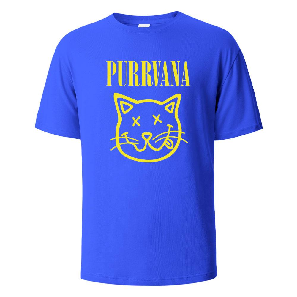 Purrvana Cat Head Print TShirt Summer Tees For Men Women 100 Cotton Oneck Oversize Casual Short sleeved Tops
