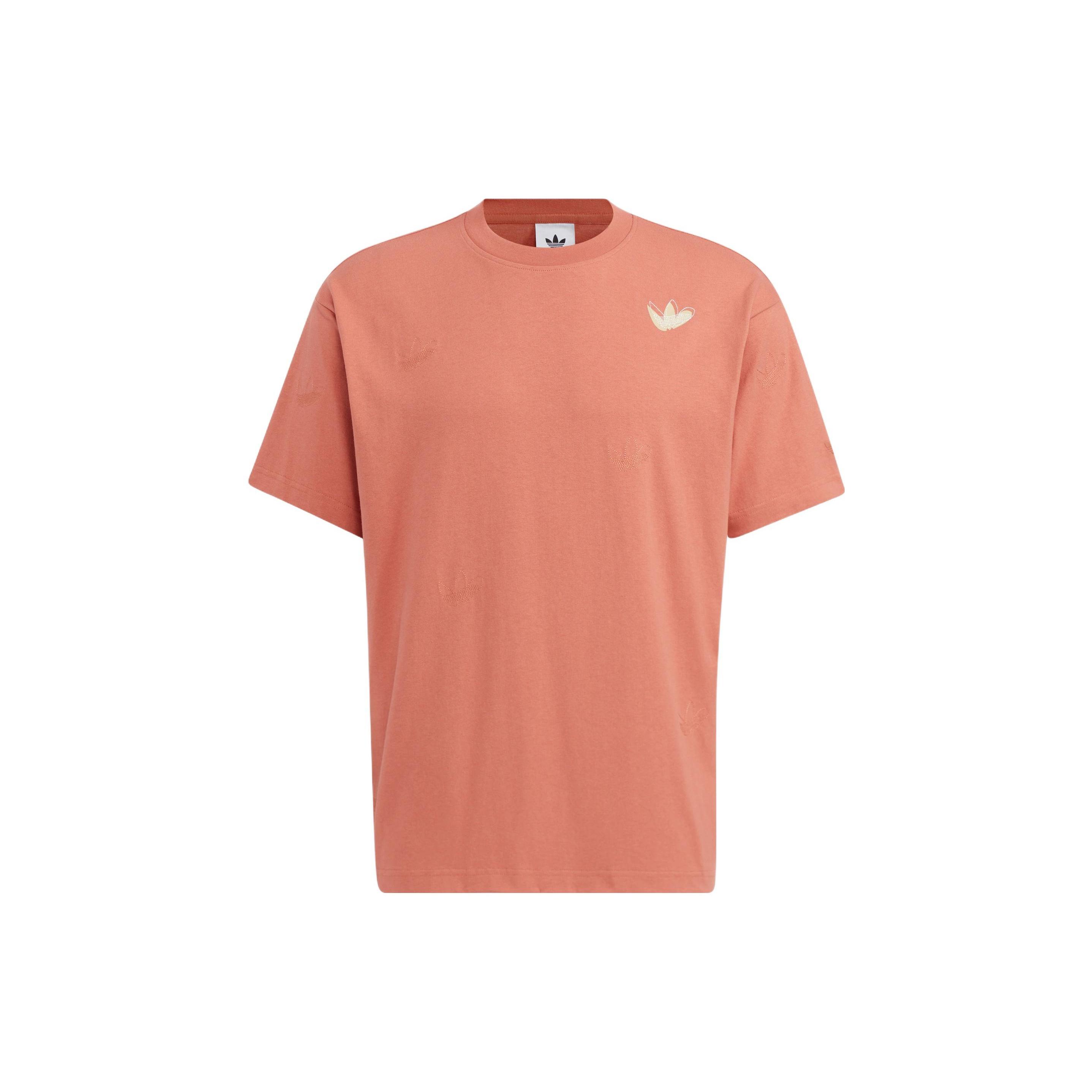 adidas originals Logo Printing Solid Color Round Neck Short Sleeve Unisex Orange T-Shirt Men s HS1917 L