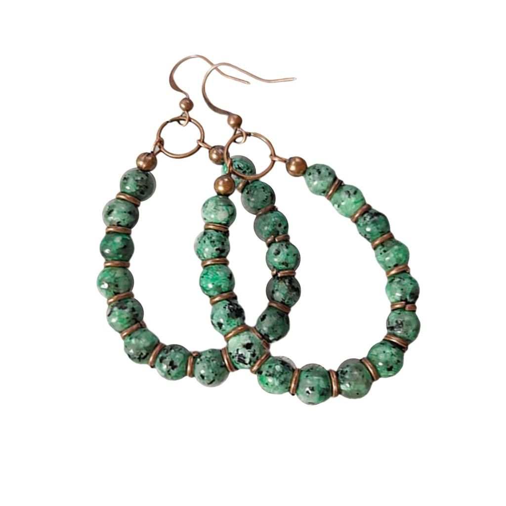 Handgjorda Retro Boho Chic Dangle-örhängen med Natursten och Pärlhänge Perfekta för Vardagsbruk och Festivaler