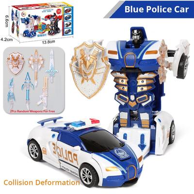 Blaues Kinder Kollisionsverformung Polizei Auto Spielzeug Junge Trägheit Aufprall Ein-Knopf Verformungsauto