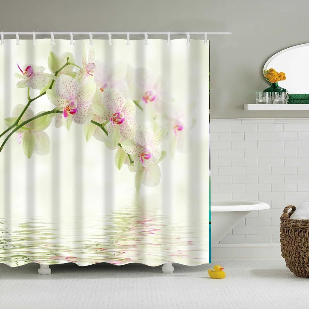 Rose Plum Blossom Flowers Print Waterproof Shower Curtain Washable Fabric Bath Curtain Home Bathroom Curtains With 12 Hooks