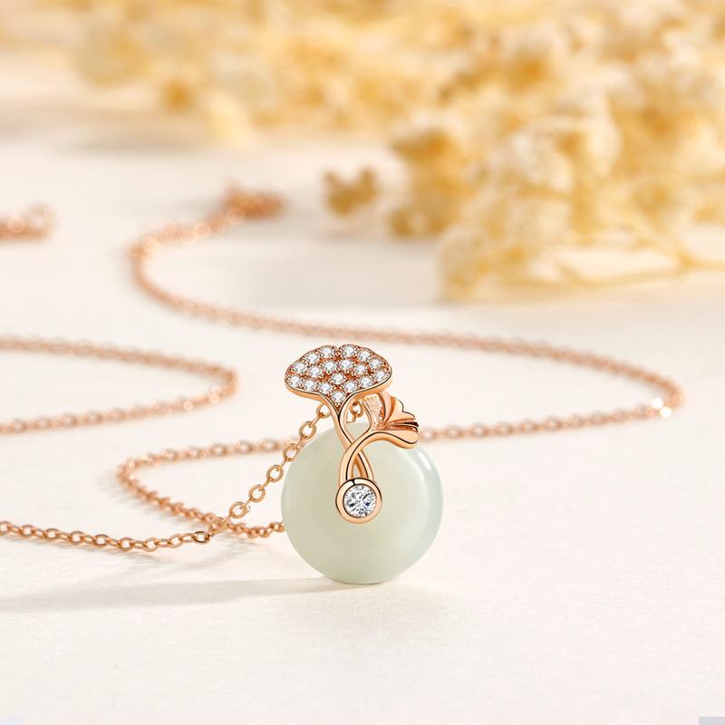 Apricot Leaf Safety Buckle Necklace Women's New Chinese Retro Premium Niche Design Pendant