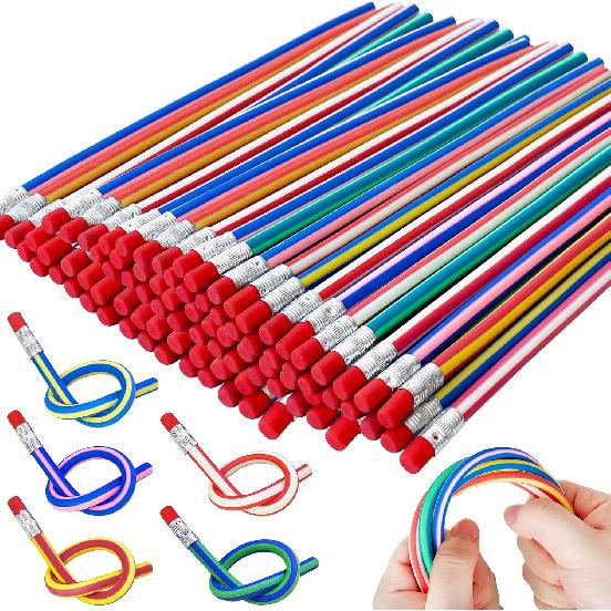 Flexible Bendy Pencil,35 PCS Flexible Soft Pencil Colorful Stripe Soft Pencils with Eraser As Gift for Students or Children
