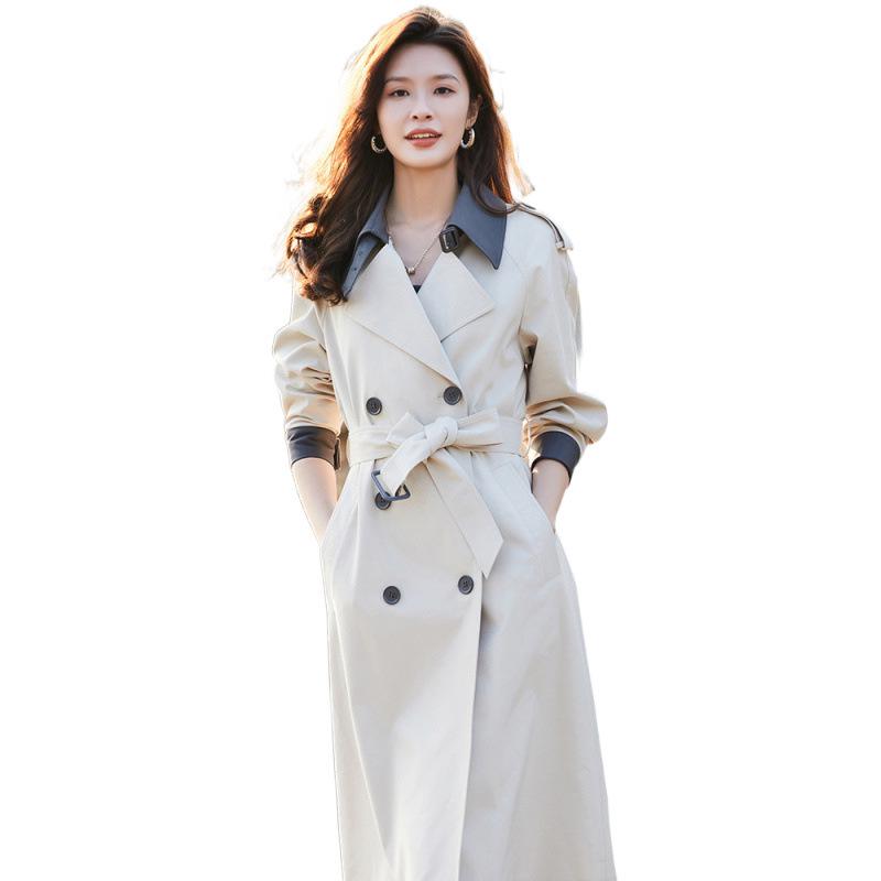 Women's Mid-Length Trench Coat - 2024 Spring/Autumn, Color Block, Fashionable British Style
