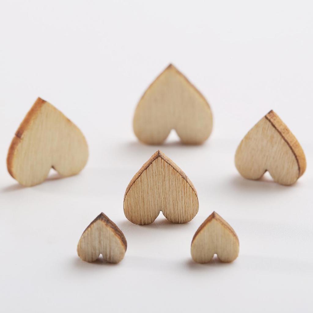 100 Pcs Wood Love Heart Shape Buttons Table Scatter Craft DIY Wedding Decor