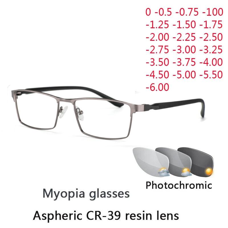 Photochromism Finished Nearsight Myopia Eyeglasses Full Metal Frames Degree Lens Diopters Glasses -1 -1.5 -2 -2.5 -3 -4 To -6