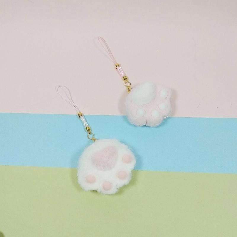 Cute Felt Cat Paws Hanging Pendant Sweet Phone Strap Bag Decoration Portable Y2K Hanging Ornament Lanyard for Girls Women