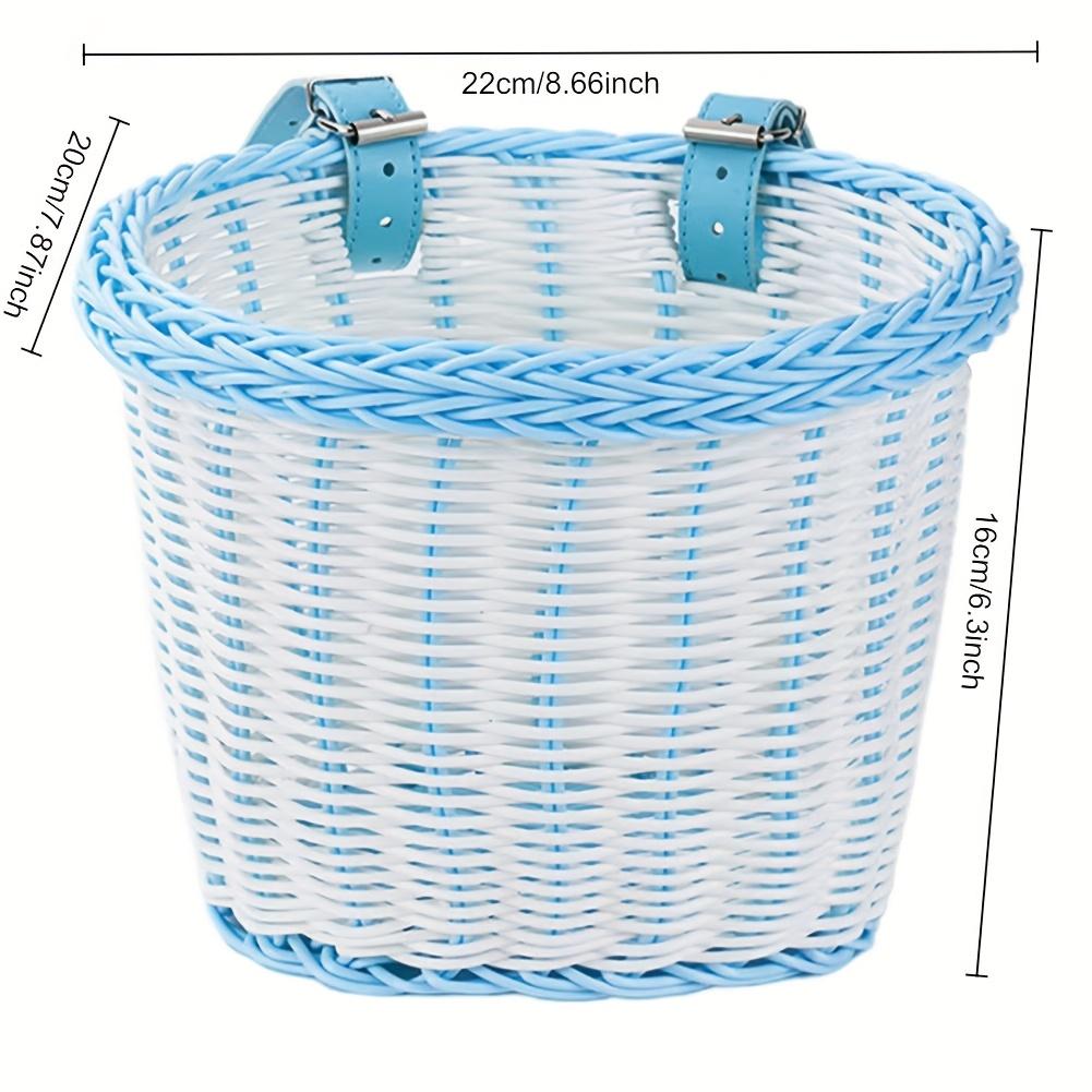 Retro Woven Plastic Bicycle Basket for Kids, Universal Front Handlebar Mount for Children's Bikes, Scooters, and Tricycles