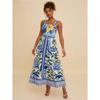 Womens Summer Boho Floral Dress Spaghetti Strap Square Neck Ruffle Casual Flowy A-Line Beach Swing Party Long Sundress Sleeveless Maxi Dress for Women
