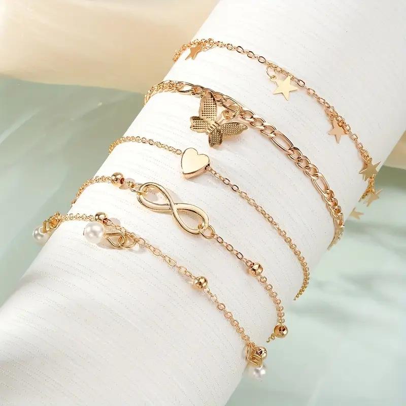 Trendy European Multi-Layer Women's Anklet Set with Tassels for Beach Vacations
