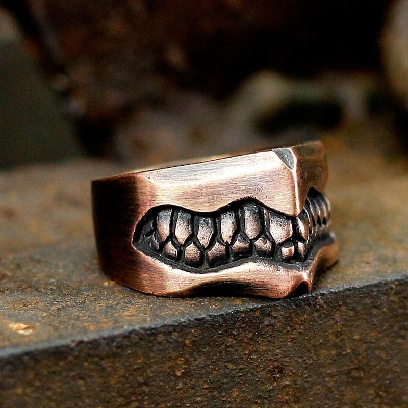 Adjustable Open Ring Men Women Vintage Punk Geometric Tooth Design Plated Retro Statement Jewelry