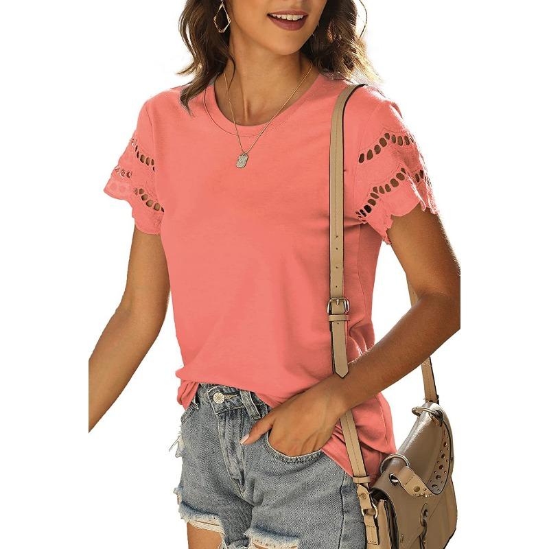 YYFS Dámská móda Ležérní Léto Jaro Jednobarevné halenky a košile s krátkým rukávem a výstřihem do O