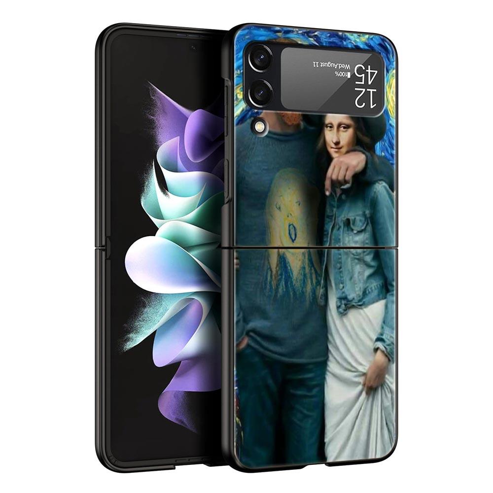 For Samsung Galaxy Z Flip 3 4 5 Hard Black Folding PC Phone Case Mona Lisa Van gogh Oil Painting Art For Samsung Z Flip3 Cover