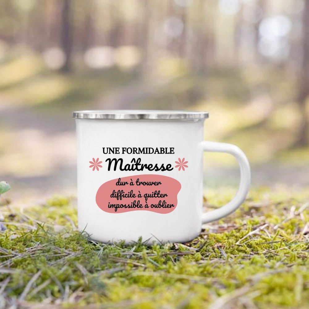 French Print Mug Coffee Cup Drinks Milk Tea Mugs Camping Enamel Cup Handle Drinkware Graduation Thanks Gift for Maitress Maitre