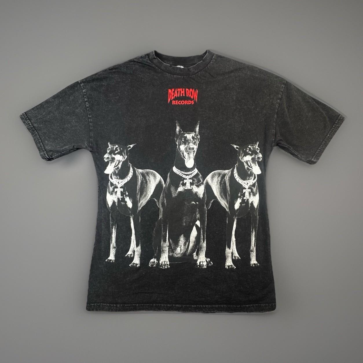 Death Row Records Doberman Graphic T Shirt Black Acid Wash Small -619 Unisex T-Shirt XL