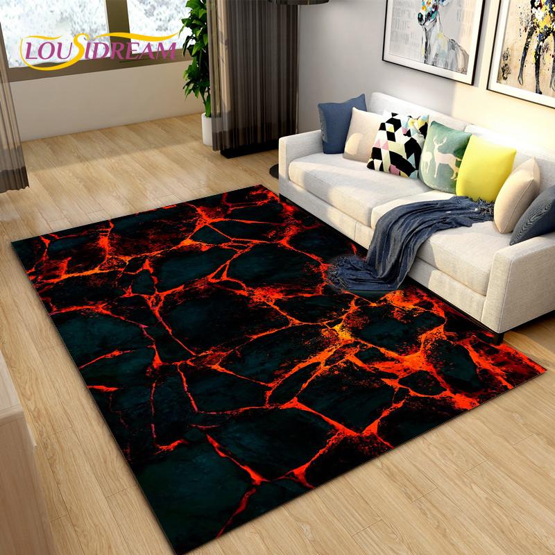 3D-Teppich aus anthrazitfarbenem Vulkangestein, Flammenstein, Teppich für Wohnzimmer, Schlafzimmer, Sofa, Dekoration, rutschfeste Bodenmatte für die Küche