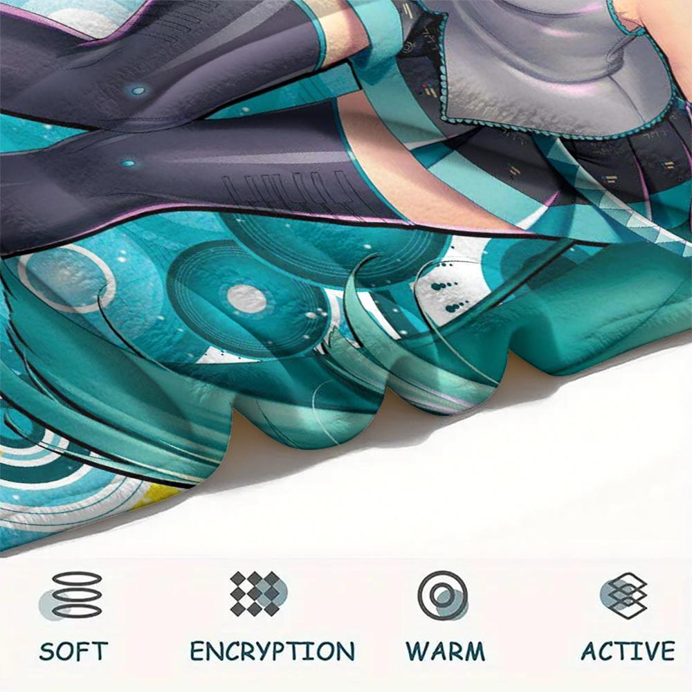 1 ks flanelová deka s potiskem anime Miku, Vysoká kvalita, Pohodlná pro všechna roční období, Domácí dekorace, Teplo a pohodlí, Perfektní jako dárek