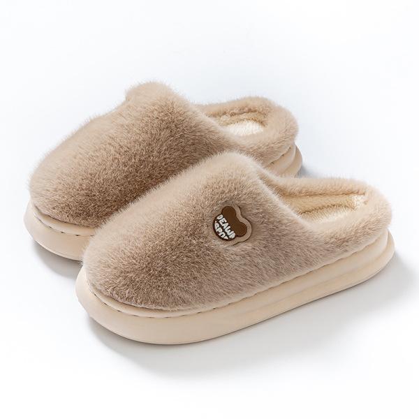 Plush cotton slippers women's autumn and winter fashion belt buckle home non-slip super warm can not lose hair thick bottom plush slippers
