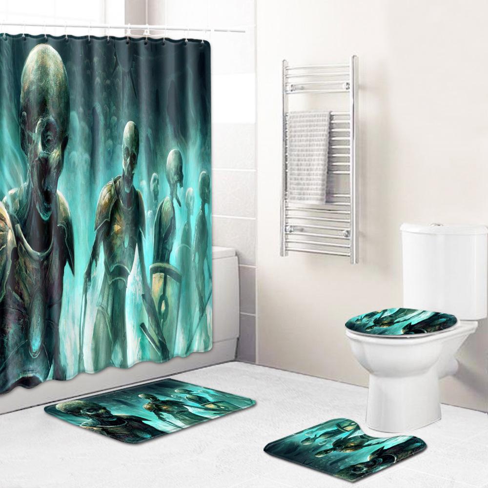 Skull Shower Curtain Floor Mat Combination Four-Piece Set Bathroom Toilet Carpet Shower Room Mat Foot Mat