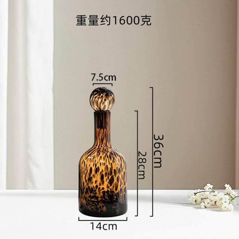 

Glass Vase Leopard Print Spots Transparent Flower Vase Covered Storage Tank Terrarium Home Decoration Accessories
