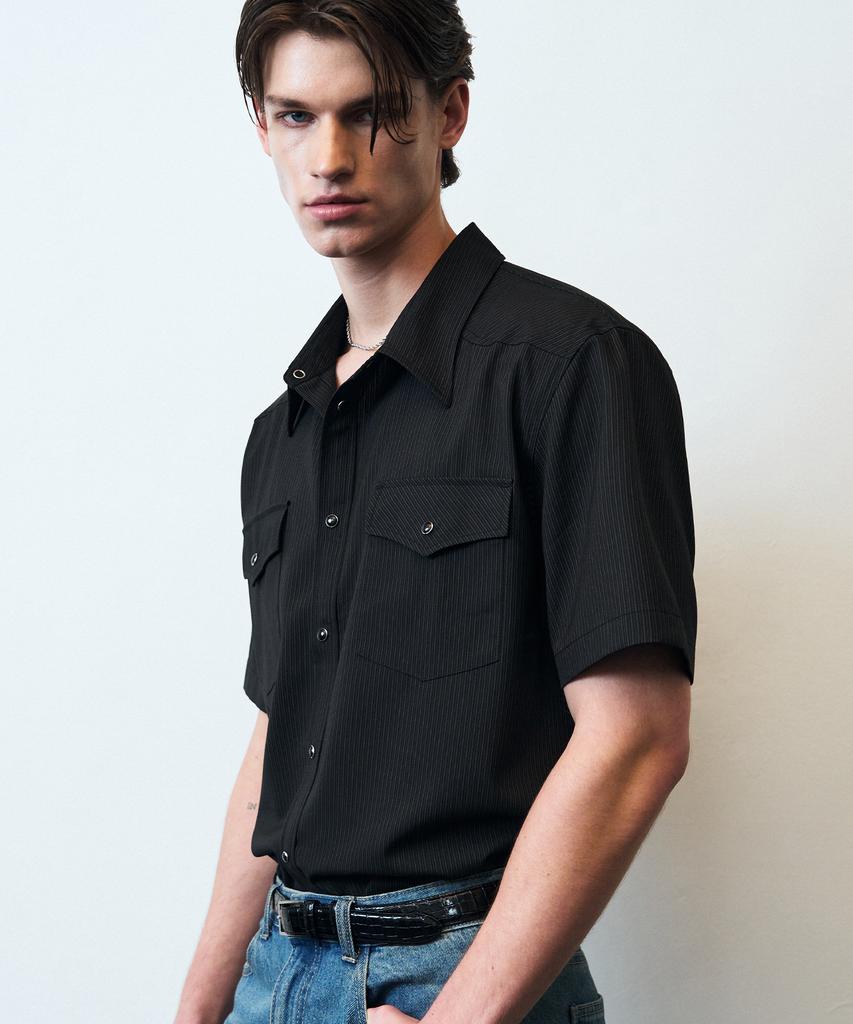 Beulleieo Verona Western Stripe Half Shirt [Black]