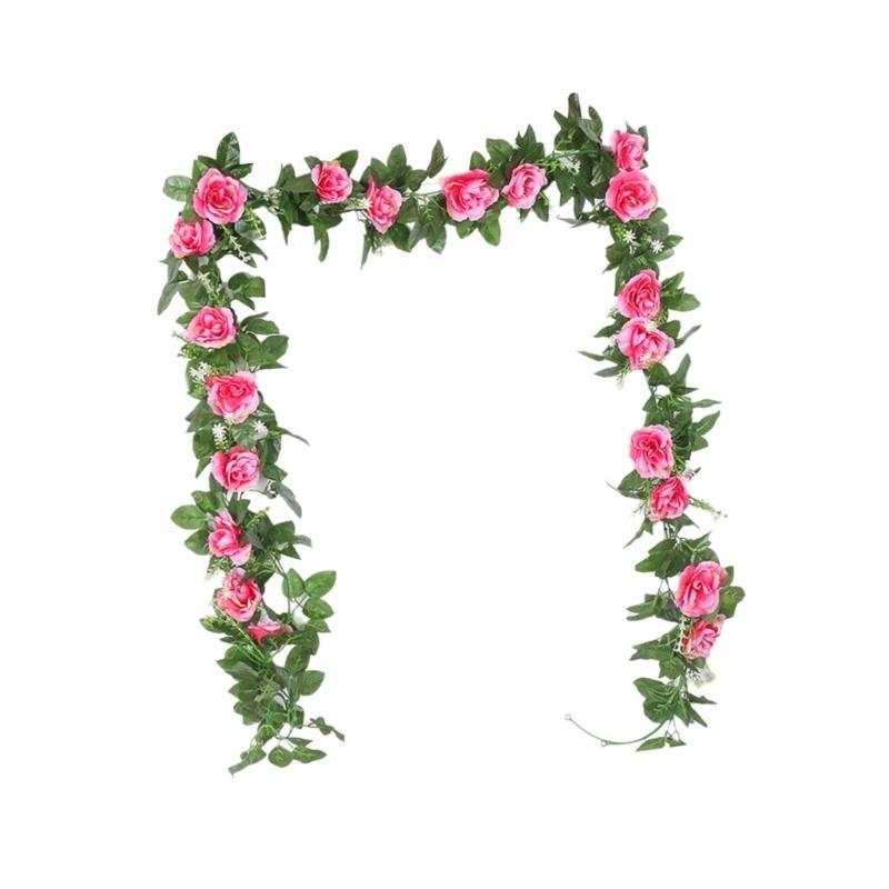Artificial Rose Vine Flower Decoration 10 Head 7.21ft Artificial Flower Vine Hanging Plant for Wedding Home Garden